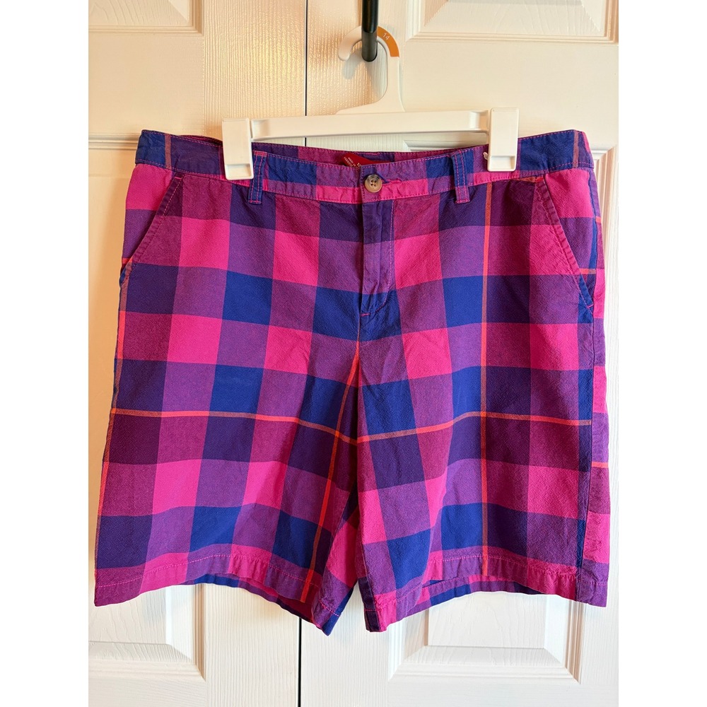 Merona Women Pink Purple Blue Buffalo Plaid Cotton Shorts Size 12